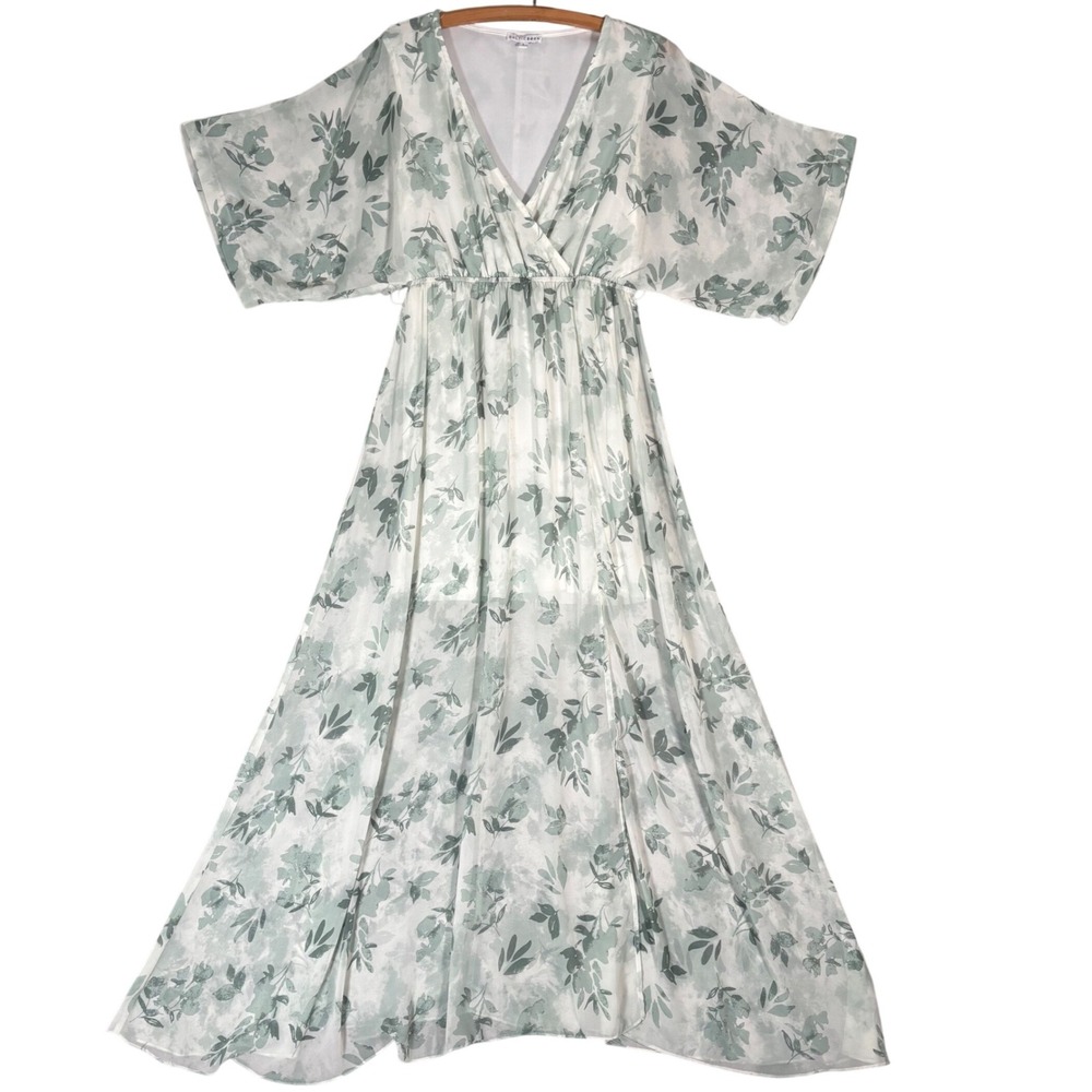 Baltic Born Sage Green Floral Kia Kimono Sleeve Maxi Dress Large Wedding Guest